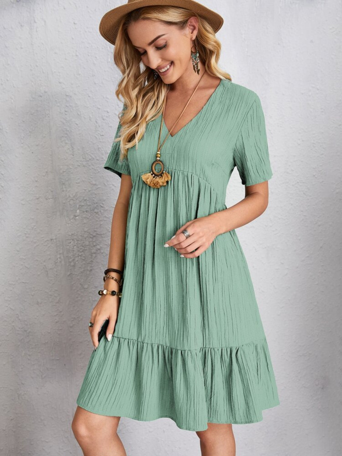 Full Size V-Neck Short Sleeve Dress