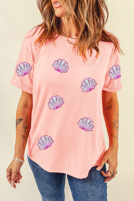 Shell Round Neck Short Sleeve T-Shirt