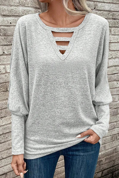 Cutout Round Neck Long Sleeve T-Shirt