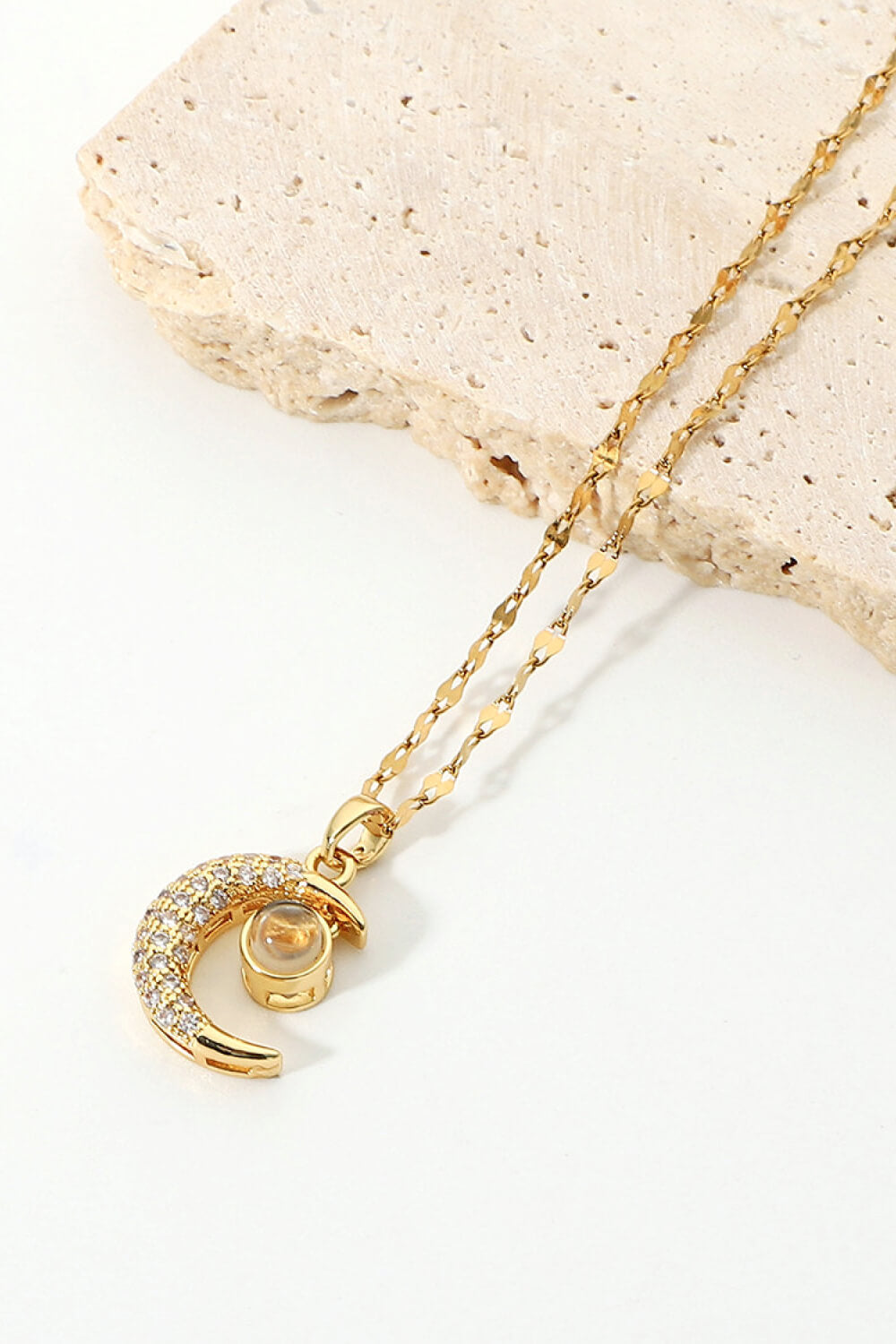 Inlaid Cubic Zirconia Moon Pendant Necklace