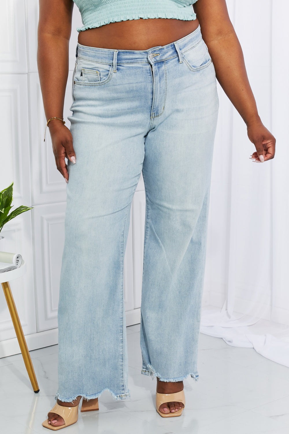 Cameron High Waist Destroyed Hem Straight Jeans