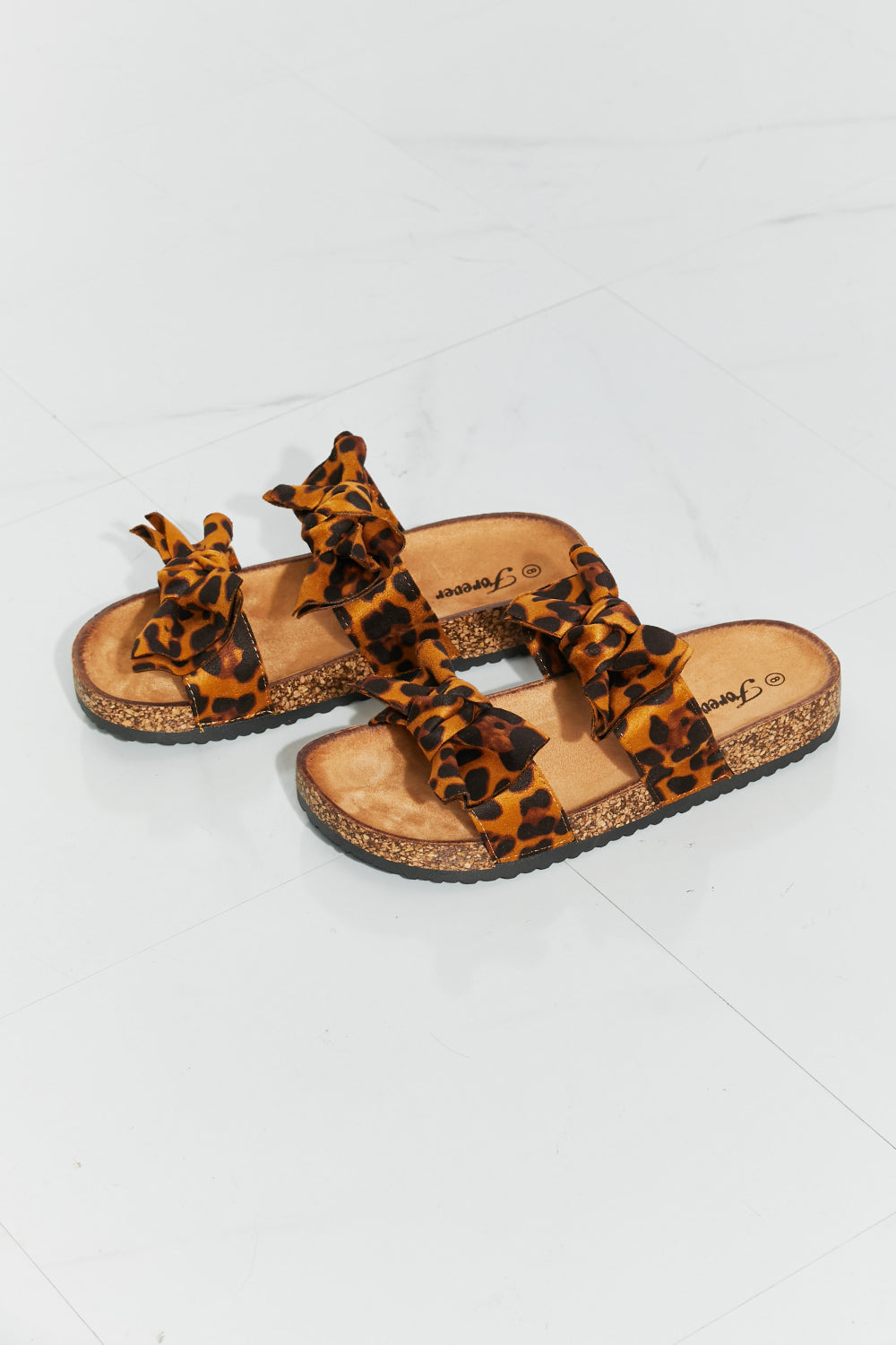 Fiercely Feminine Leopard Bow Slide Sandals