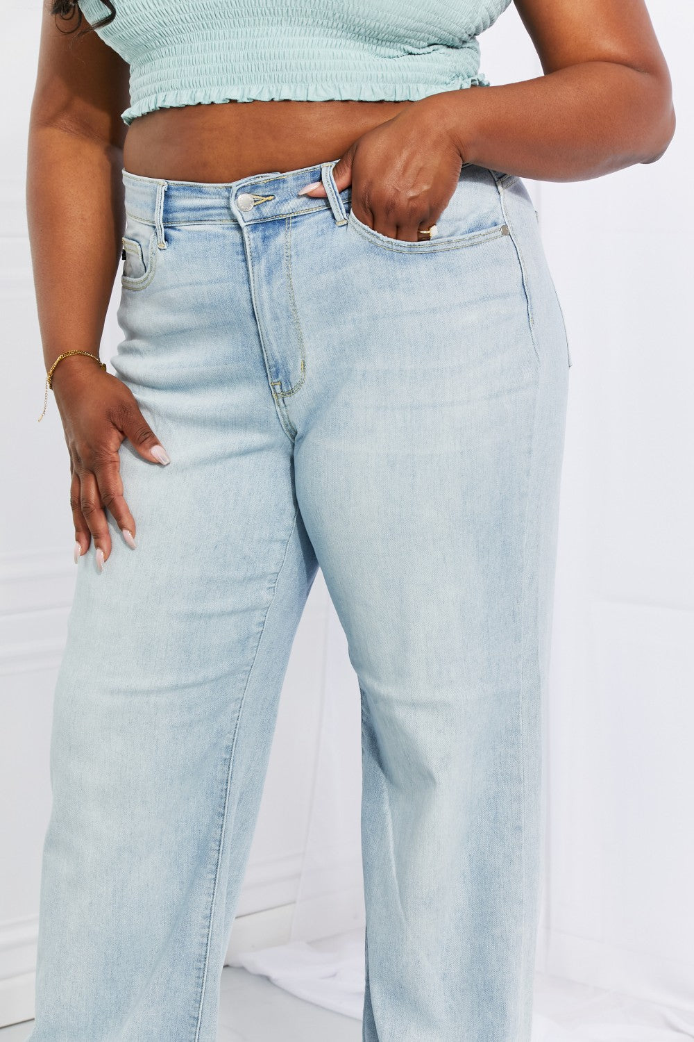 Cameron High Waist Destroyed Hem Straight Jeans