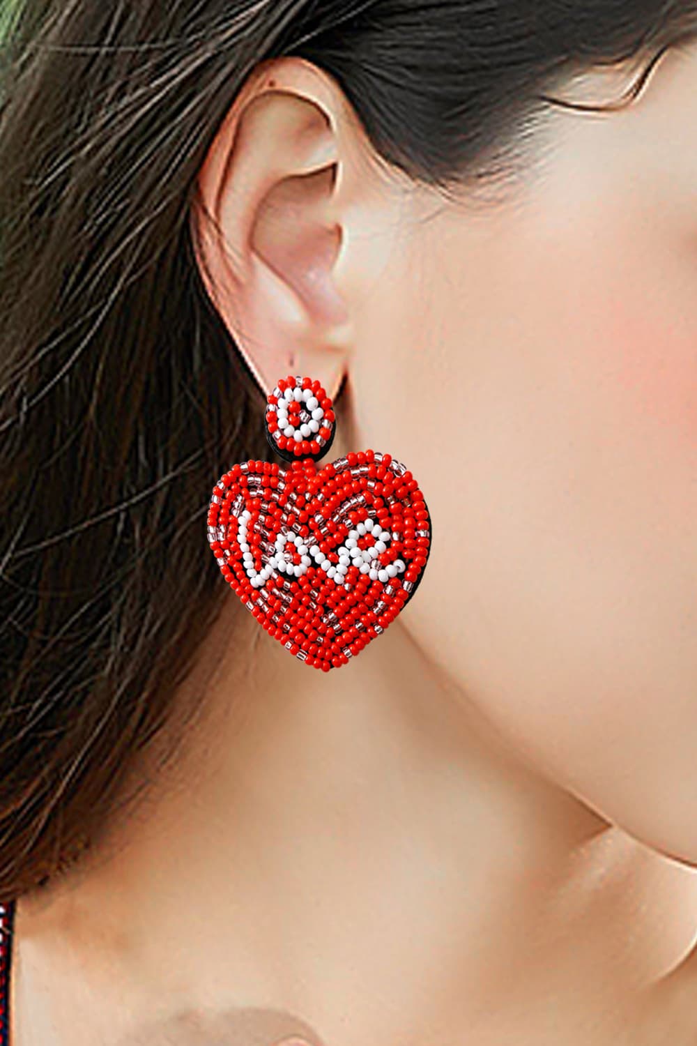 LOVE Beaded Heart Earrings