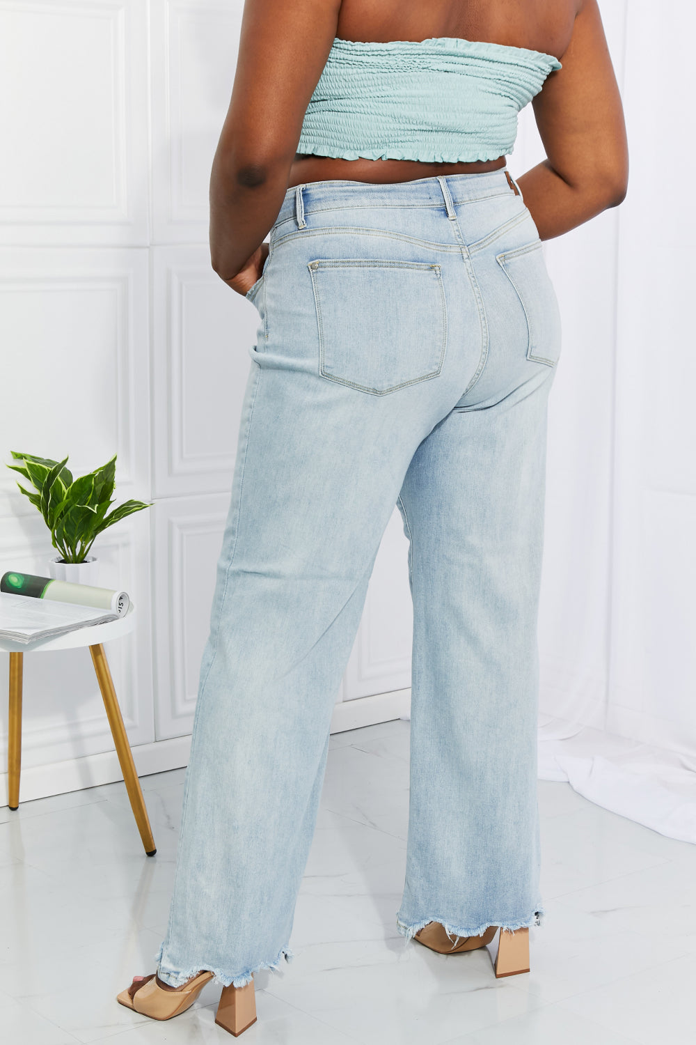 Cameron High Waist Destroyed Hem Straight Jeans